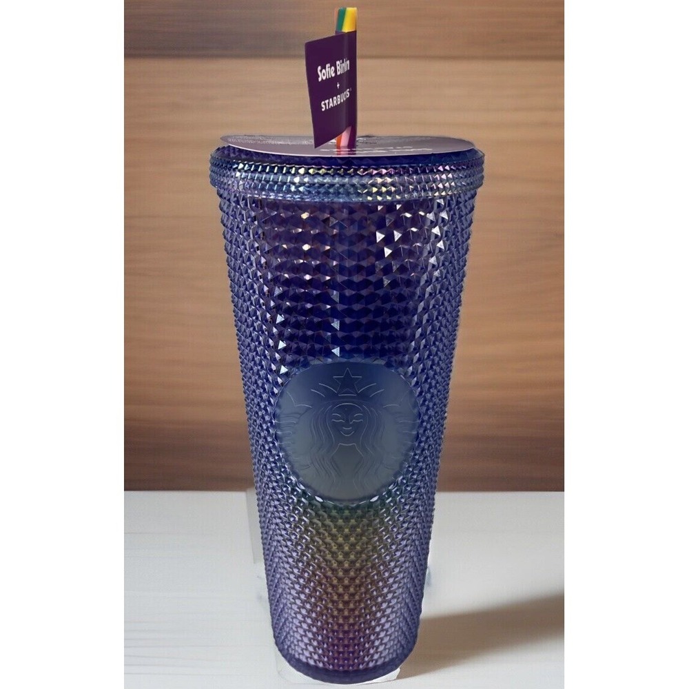 Starbucks‎ Purple Tumbler Rainbow Straw Studded Bling Venti 2024 New